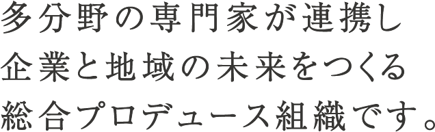 多分野の専門家が連携し企業と地域の未来をつくる総合プロデュース組織です。